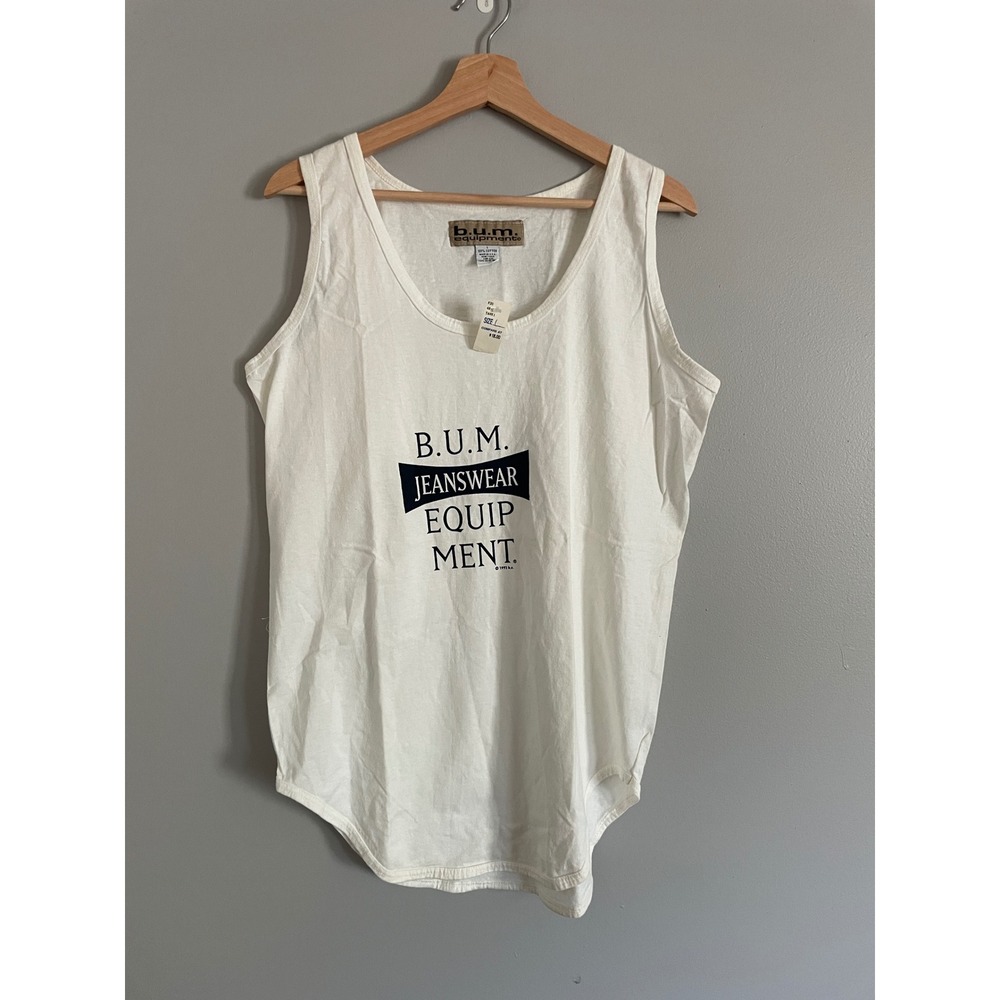 B.U.M. Equipment Tank Top Mens L Off White Graphic Curved Hem Vintage 90s NWT